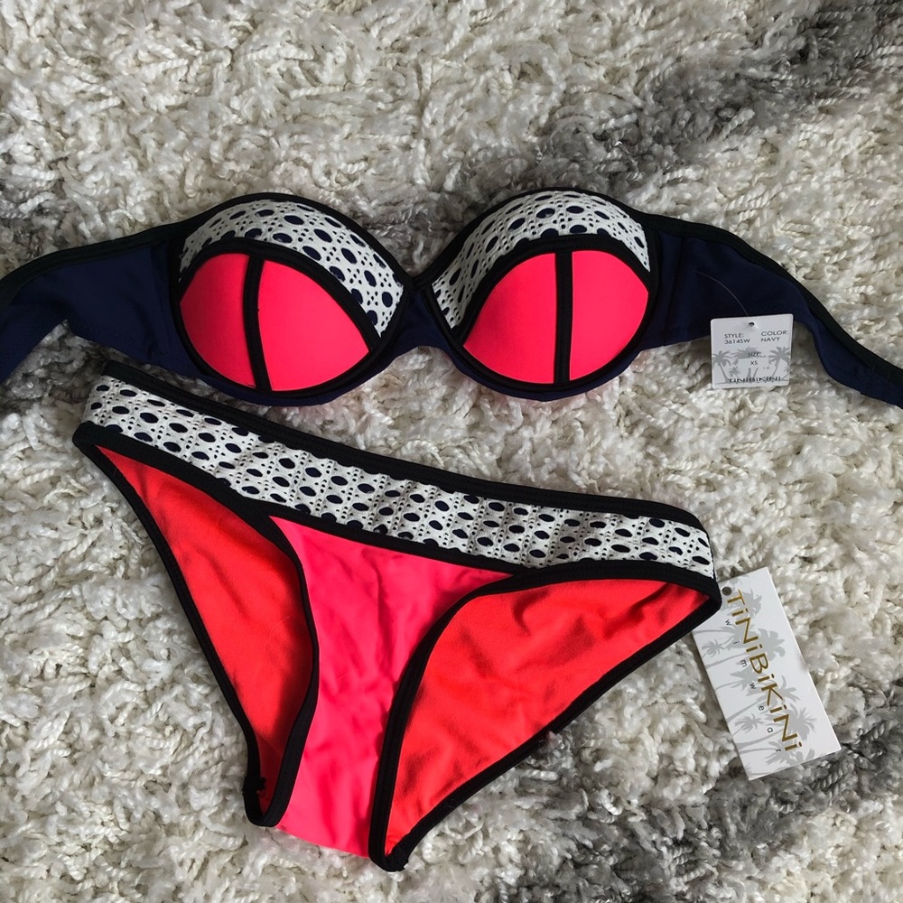 TiniBikini Strapless Navy Color Block Bikini - Picture 1 of 7